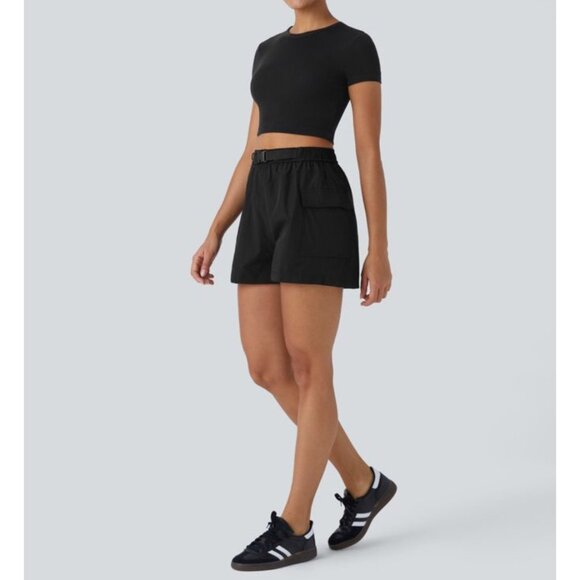 Halara Waterproof High Waisted Belted Pocket Hiking Cargo Shorts Sz Large Black - Picture 13 of 14